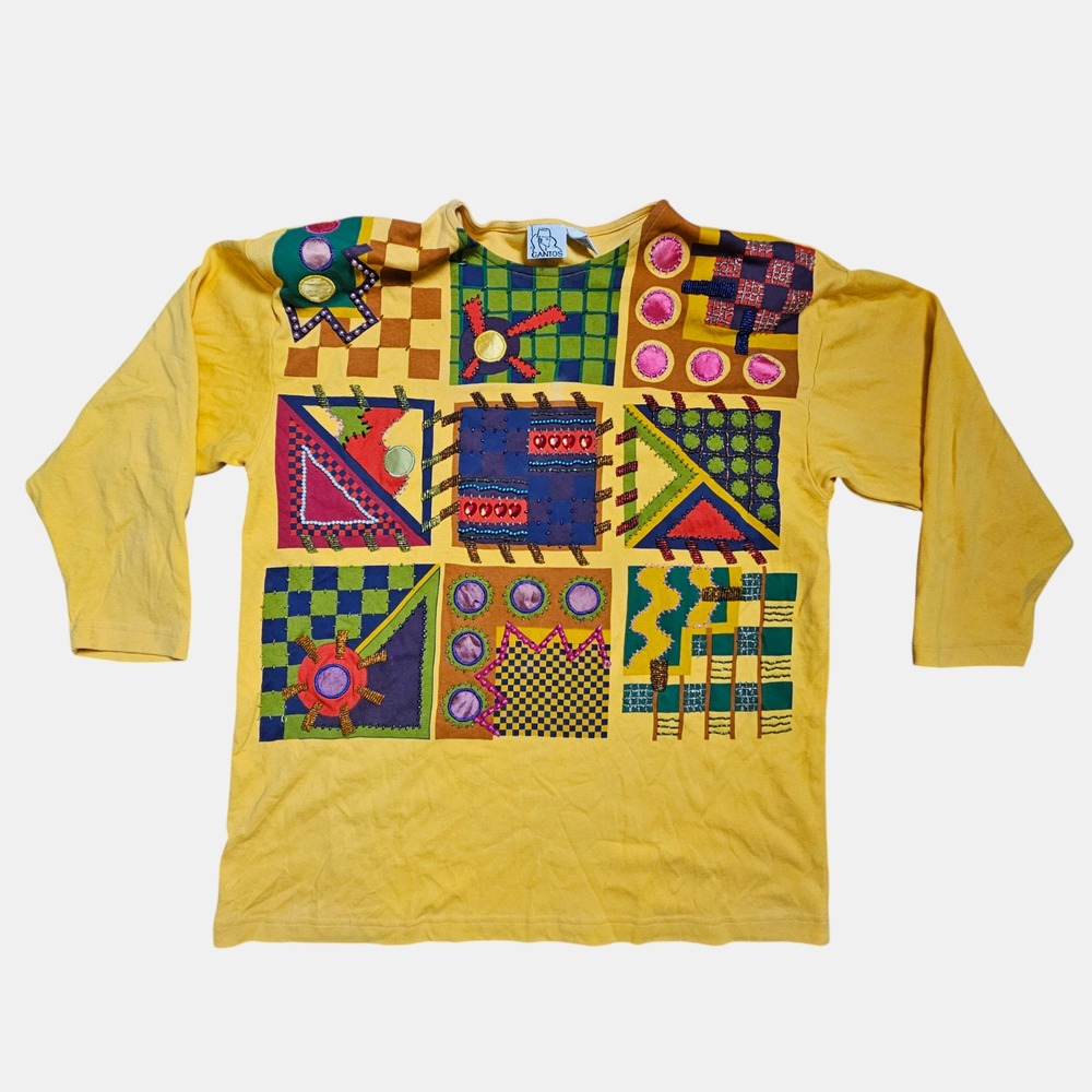 Vintage Gantos Geometric Abstract Patchwork Sweater M Shoulder Pads‎ Art To Wear